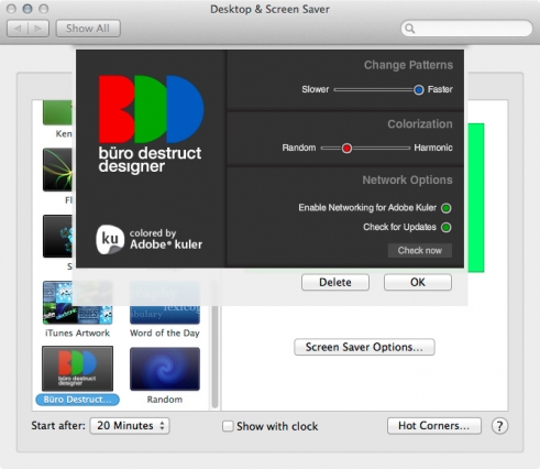 BDD Büro Destruct Designer screensaver settings