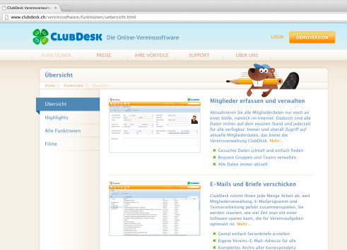 ClubDesk webdesign