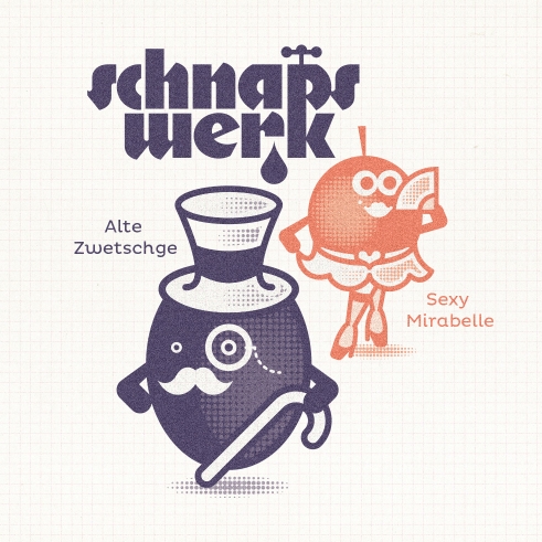 Schnapswerk fruit liquor logotype and characters